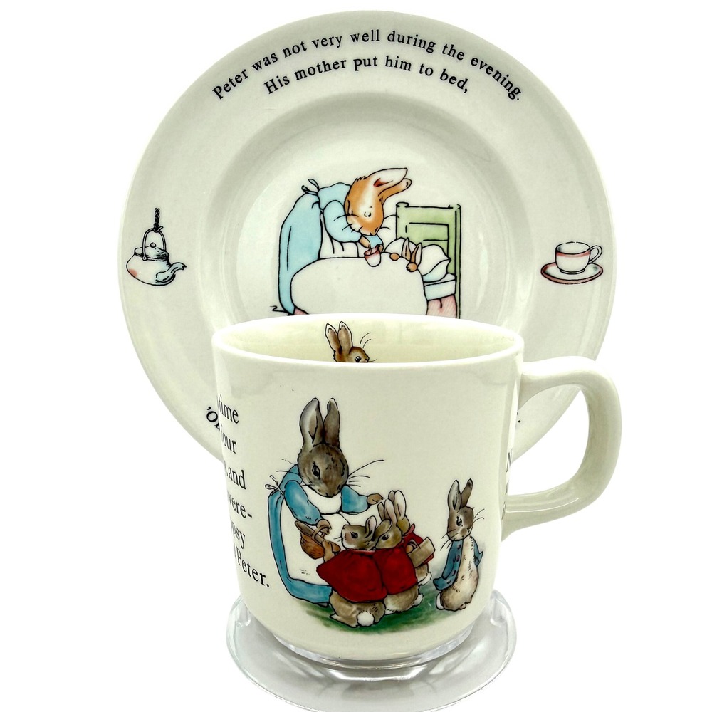 Wedgwood Peter Rabbit Plate & Mug Set 1991 Beatrix Potter Bone China Vintage 7"